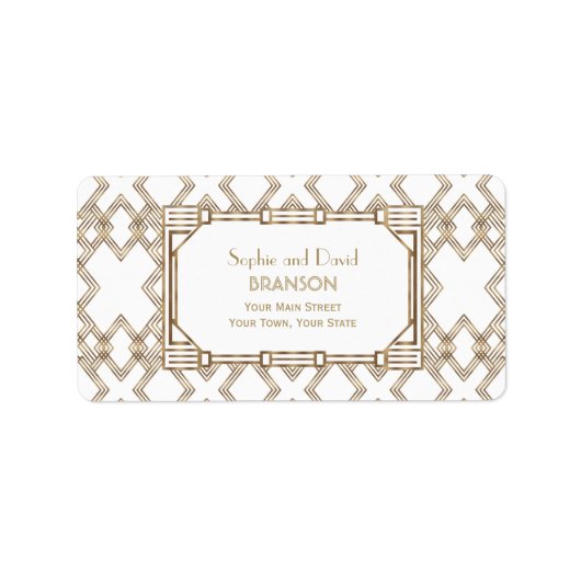 Glam White Gold Great Gatsby Wedding Etiket (Voorkant)