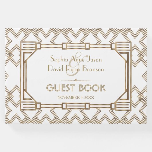 Glam White Gold Great Gatsby Wedding Gastenboek (Voorkant)