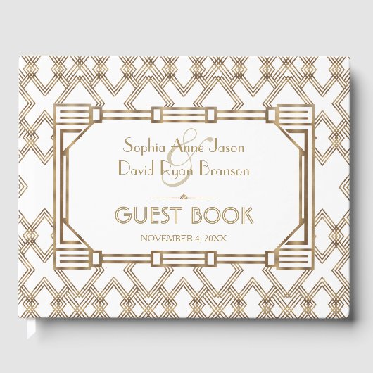 Glam White Gold Great Gatsby Wedding Gastenboek (Voorkant)