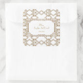 Glam White Gold Great Gatsby Wedding Vierkante Sticker (Tas)