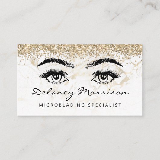 Glam White Gold Marble Eyes QR Code Microblading Visitekaartje (Voorkant)