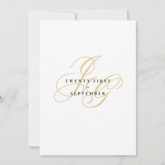 Glam white gold monogram initiaal florale bruiloft kaart (Achterkant)