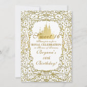 Glam White & Gold Royal Castle Princess Sweet 16 Kaart (Voorkant)