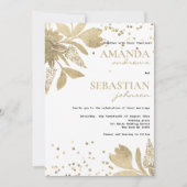 Glam white gold typography confetti floral Weddens Kaart (Voorkant)