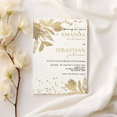 Glam white gold typography confetti floral Weddens Kaart