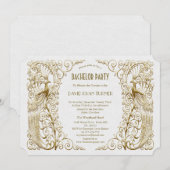 Glam White Goud Art Deco Pauw Bachelorfeest Kaart (Voorkant / Achterkant)