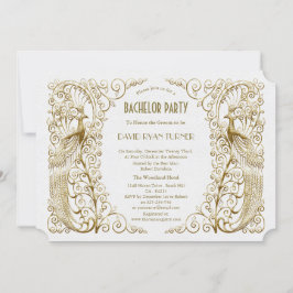 Glam White Goud Art Deco Pauw Bachelorfeest Kaart