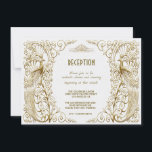 Glam White Goud Art Deco Pauw Huwelijksreceptie Kaart<br><div class="desc">Elegant ontwerp met een mix van oude wereldstijl nepgoud art deco pauwen en een gewaagde, moderne grafische aanpak, op een witte textuurachtergrond. Gebruik het aanpasgereedschap om uw informatie toe te voegen. Bezoek voor bijpassende items mijn White Gold Art Deco Peacocks Collection.</div>