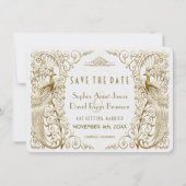 Glam White Goud Art Deco Pauw Save The Date (Voorkant)
