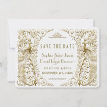 Glam White Goud Art Deco Pauw Save The Date