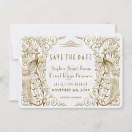 Glam White Goud Art Deco Pauw Save The Date