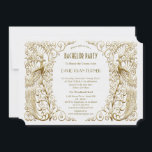 Glam White Goud Art Deco Pauwen Bachelor Party Kaart<br><div class="desc">Elegant ontwerp met een mix van oude wereldstijl nepgoud art deco pauwen en een moderne grafische aanpak,  op een witte textuur achtergrond. Gebruik het aanpassen-gereedschap om uw informatie toe te voegen. Bezoek voor bijpassende items mijn White Gold Art Deco Peacocks Collectie.</div>