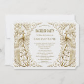Glam White Goud Art Deco Pauwen Bachelorfeest Kaart (Voorkant)