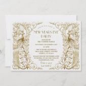 Glam White Goud Art Deco Pauwen Oud en Nieuw Kaart (Voorkant)