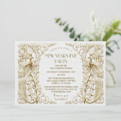 Glam White Goud Art Deco Pauwen Oud en Nieuw Kaart (Staand voorkant)