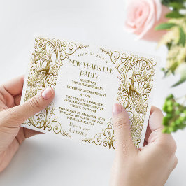 Glam White Goud Art Deco Pauwen Oud en Nieuw Kaart