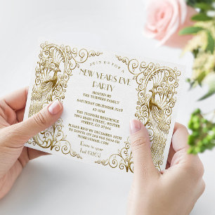 Glam White Goud Art Deco Pauwen Oud en Nieuw Kaart