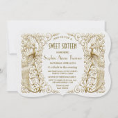 Glam White Goud Art Deco Pauwen Sweet Sixteen Kaart (Voorkant)