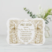 Glam White Goud Art Deco Pauwen Sweet Sixteen Kaart (Staand voorkant)