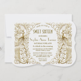Glam White Goud Art Deco Pauwen Sweet Sixteen Kaart