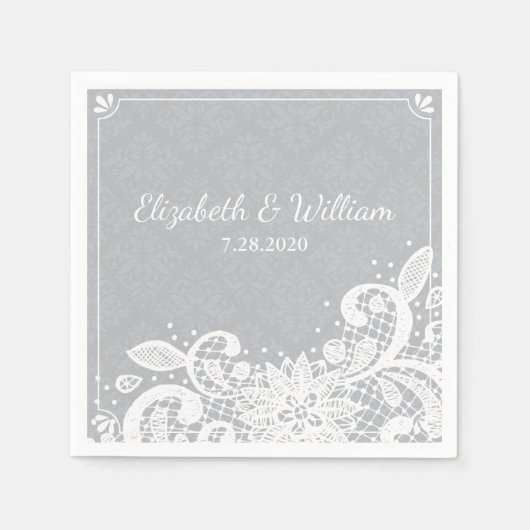  Glam White Lace Rustic Wedding Custom Servetten (Voorkant)