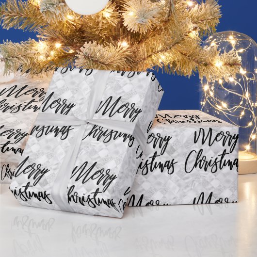 Glam White Mirror Tile Merry Kerstscript Cadeaupapier (Feestdagen)