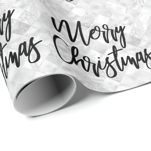 Glam White Mirror Tile Merry Kerstscript Cadeaupapier (Rol Hoek)