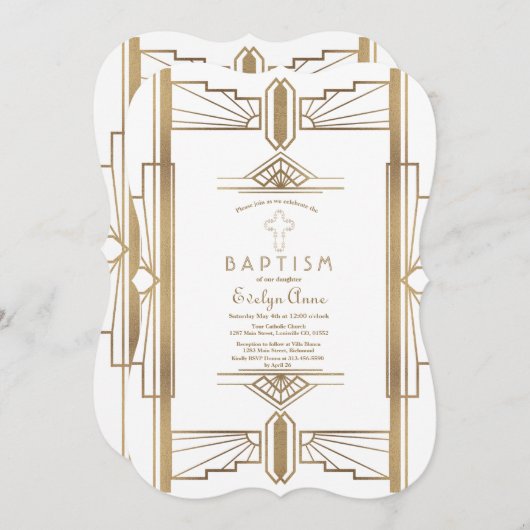 Glam White Roaring 20: Grote Gatsby Baptism Kaart (Voorkant / Achterkant)