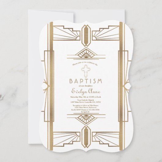 Glam White Roaring 20: Grote Gatsby Baptism Kaart (Voorkant)