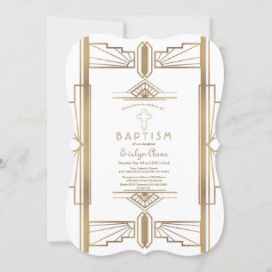 Glam White Roaring 20: Grote Gatsby Baptism Kaart