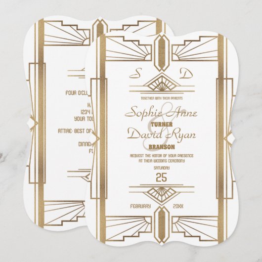 Glam White Roaring 20's Great Gatsby Wedding Kaart (Voorkant / Achterkant)