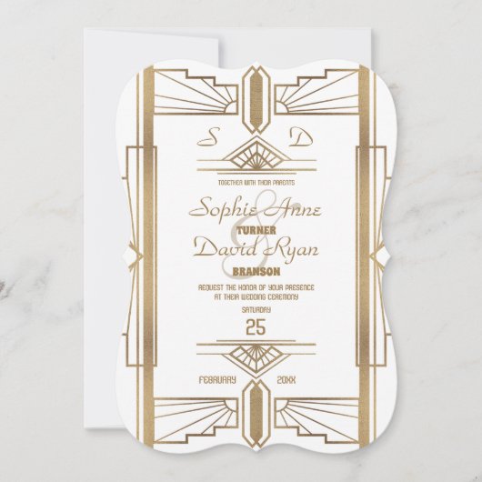 Glam White Roaring 20's Great Gatsby Wedding Kaart (Voorkant)