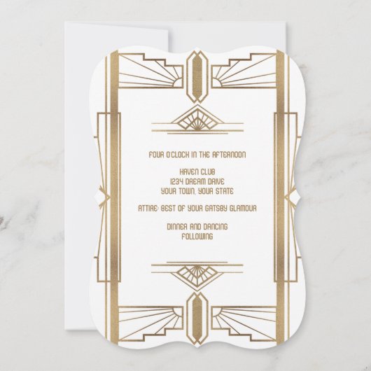Glam White Roaring 20's Great Gatsby Wedding Kaart (Achterkant)