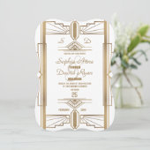 Glam White Roaring 20's Great Gatsby Wedding Kaart (Staand voorkant)