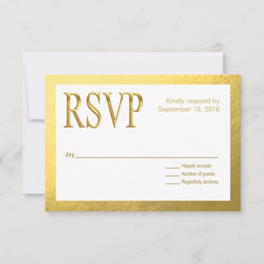 Glam White RSVP met Gold Nugget Faux Folie (Voorkant)
