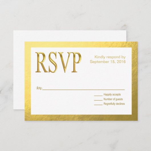 Glam White RSVP met Gold Nugget Faux Folie (Voorkant / Achterkant)