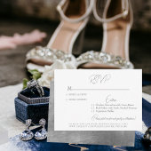 Glam White & Silver Wedding RSVP Kaart