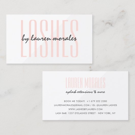 Glam wimpers moderne wimpersalon blush roze wit visitekaartje (Voorkant / Achterkant)