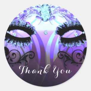Glam Wimpers Paars Maskerade Feest Favor Ronde Sticker