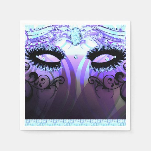 Glam Wimpers Paarse Masquerade Feest Custom Servetten (Voorkant)