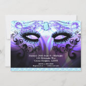 Glam Wimpers Paarse Masquerade Feest Uitnodigingen (Achterkant)