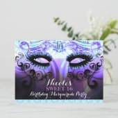 Glam Wimpers Paarse Masquerade Party Uitnodigingen (Staand voorkant)