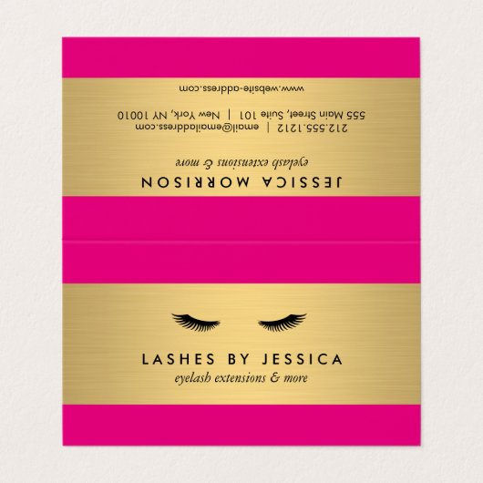 Glam Wimpers Roze en Gouden Nazorg Visitekaartje (Buitenkant ongevouwen)