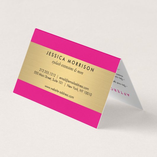 Glam Wimpers Roze en Gouden Nazorg Visitekaartje (Achterkant)