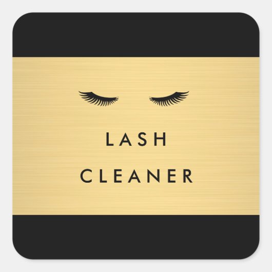 Glam Wimpers Zwart en Gold Lash Cleaner Vierkante Sticker (Voorkant)