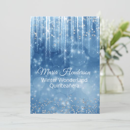 Glam Winter ThMED Quinceanera Birthday Uitnodiging (Staand voorkant)