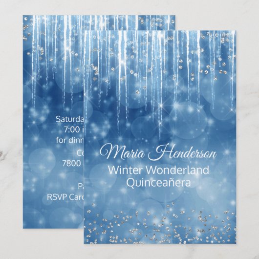 Glam Winter ThMED Quinceanera Birthday Uitnodiging (Voorkant / Achterkant)