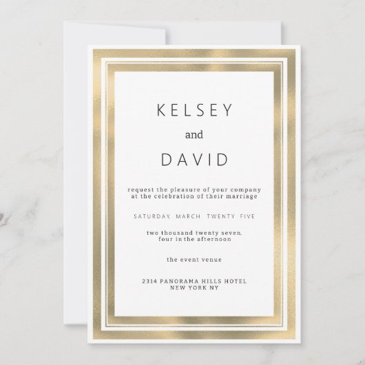 Glam wit goud geometrisch lijst elegante bruiloft kaart (Voorkant)