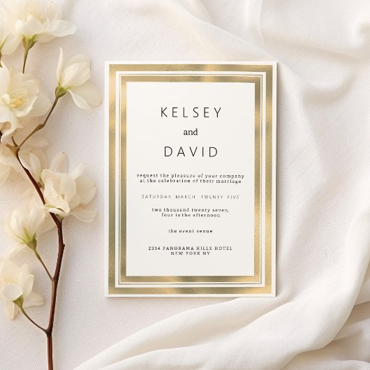 Glam wit goud geometrisch lijst elegante bruiloft kaart