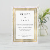 Glam wit goud glitter marmer elegante bruiloft kaart (Staand voorkant)